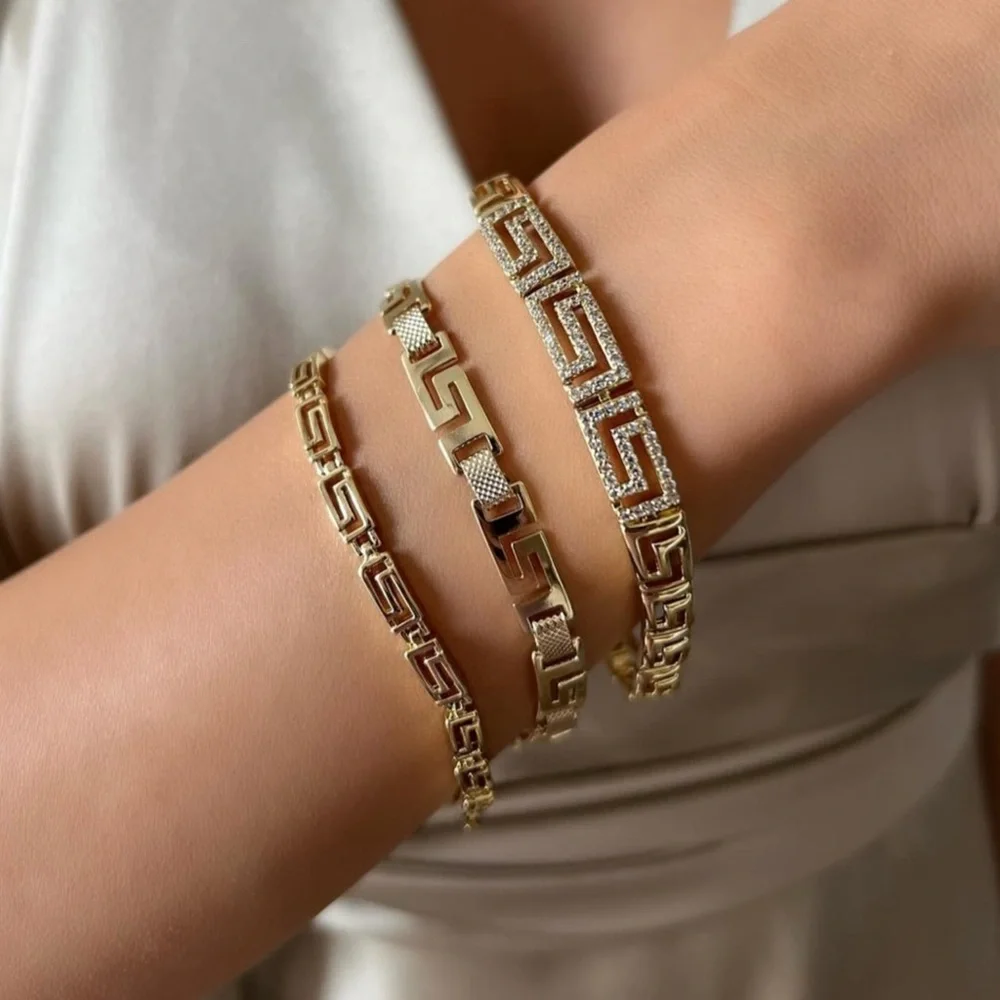 Greek Key Bracelet 14k Gold Plated Dainty Water Resistant Dainty Jewelry